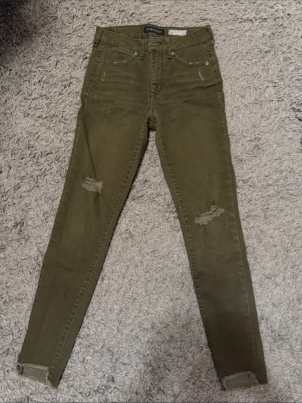Madewell Olive Skinny High-Rise Jeans with Distressed Knees